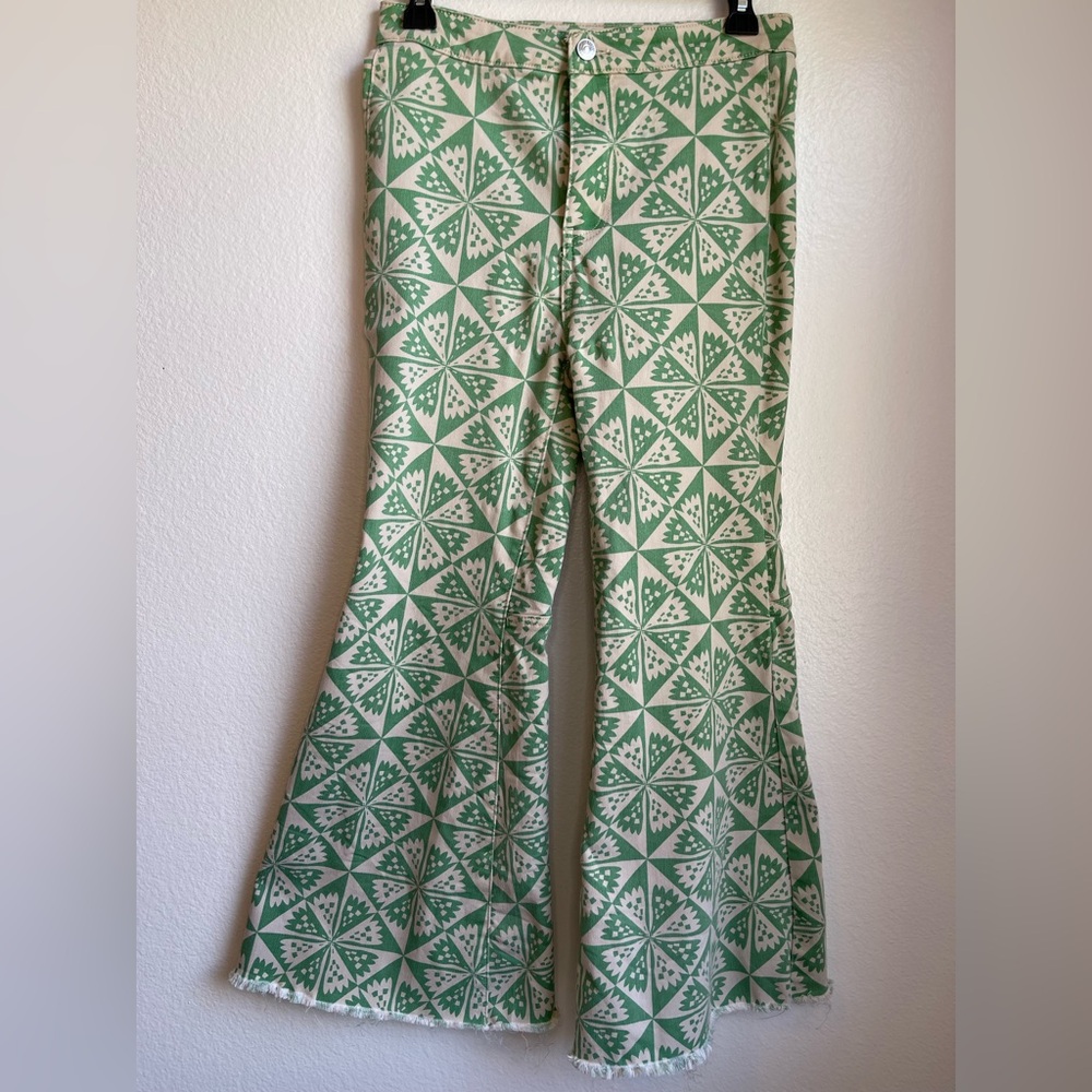 We The Free Green & Beige Geometric Boot Cut Pants Size 27 - Picture 2 of 11